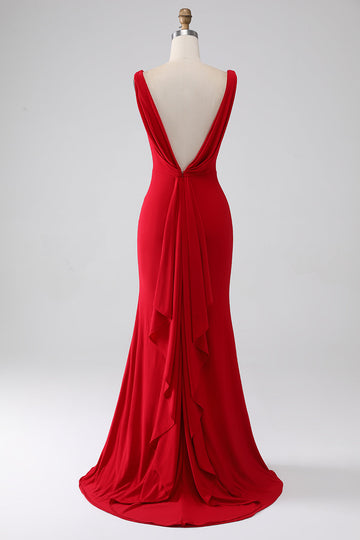 Abito da ballo rosso con scollo a V a sirena con spacco